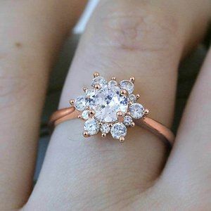 Sweet Round Flower Pure Zircon Thin Rose Gold Dainty Ring for Women,VIP377
